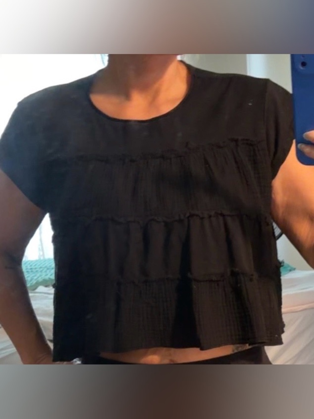 Altar'd State Black Tiered Cropped Short Sleeve Top
